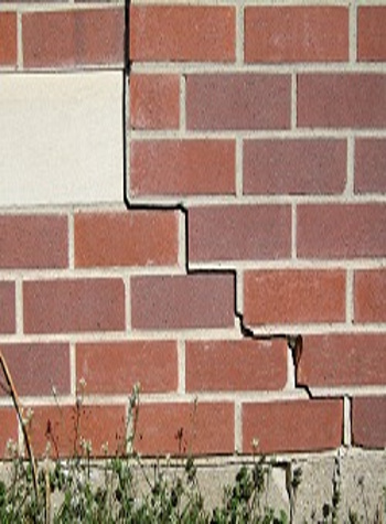 photo of a rotating foundation wall with cracks in Irmo