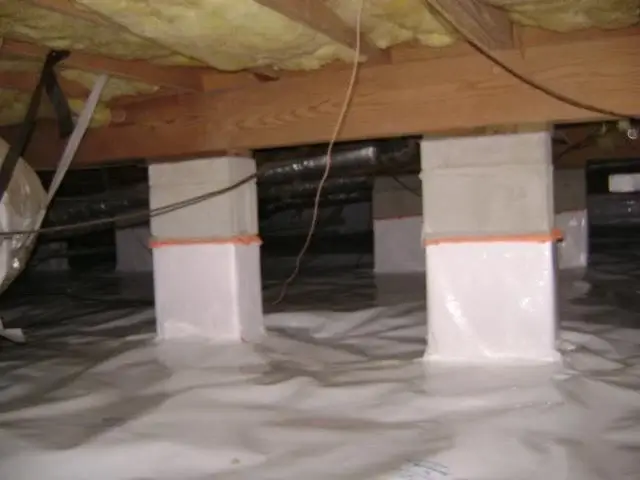 Crawl space vapor barrier installation in Ridgeway, SC.