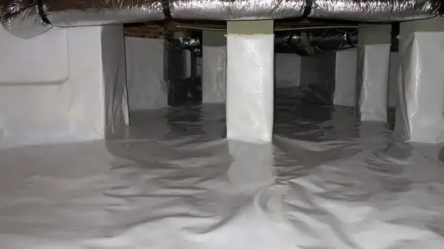 The entire crawl space is covered with CleanSpace material to create that perfect barrier.